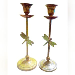 Vintage Brass Dragonfly candleholders set of two 10" tall